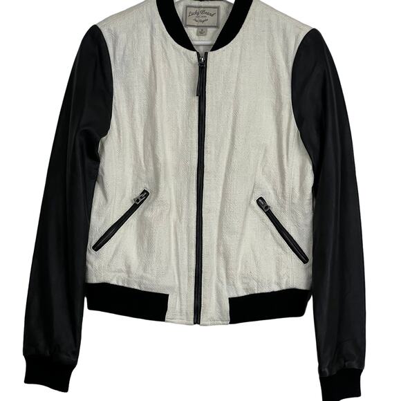 Women's Lucky brand Colorblock Cotton W/Leather Bomber Jacket Size Small - Picture 2 of 16